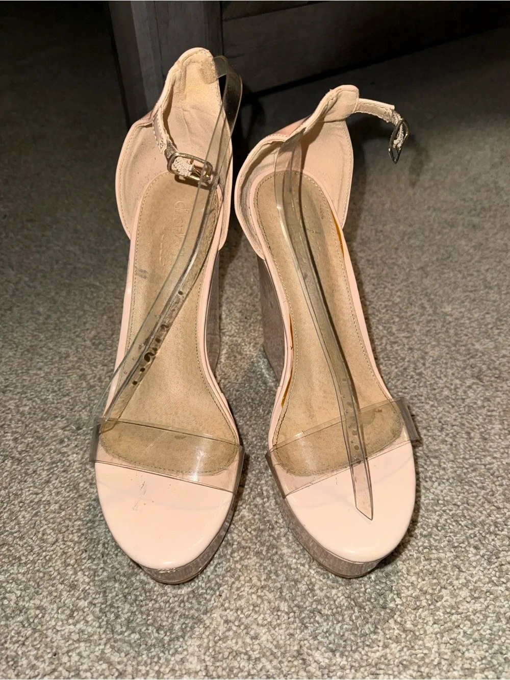 Charlotte Russe Pale Pink Wedge Sandals with Clear Straps- worn once